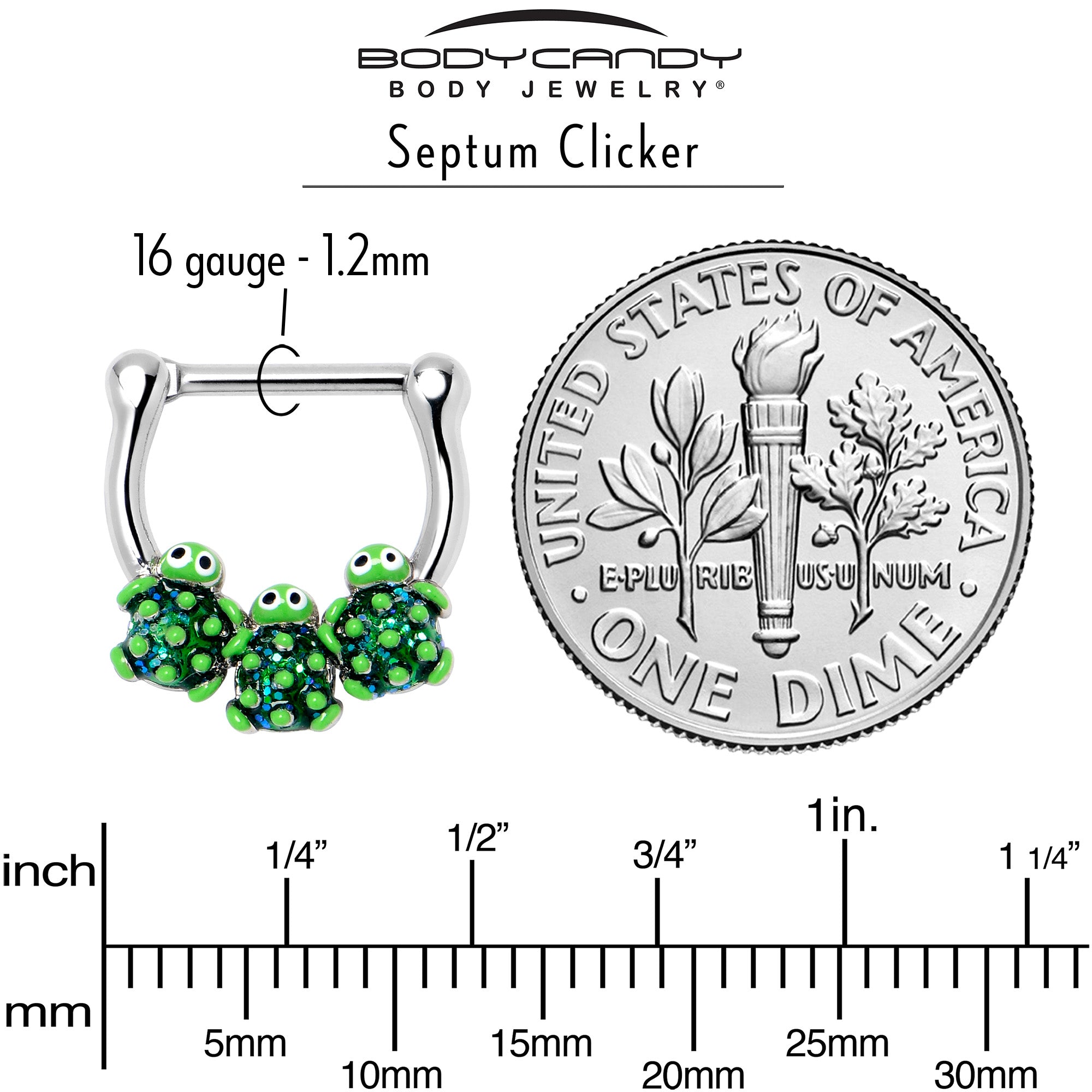 BodyCandy 16G 5/16 Textured Turtle Trio Cartilage Clicker — alternative angle