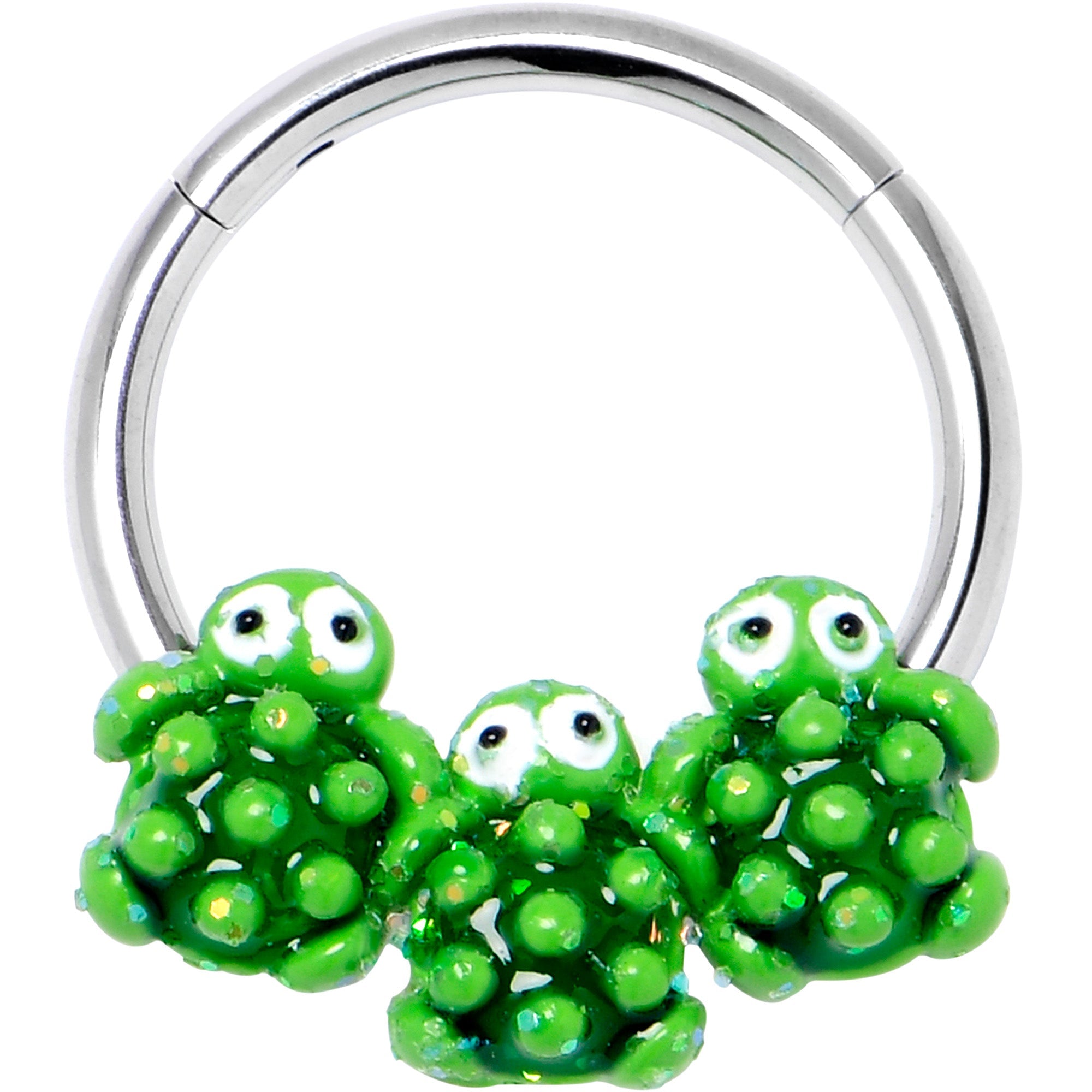 BodyCandy 16G 3/8 Texture Turtle Trio Hinged Segment Ring — main product shot