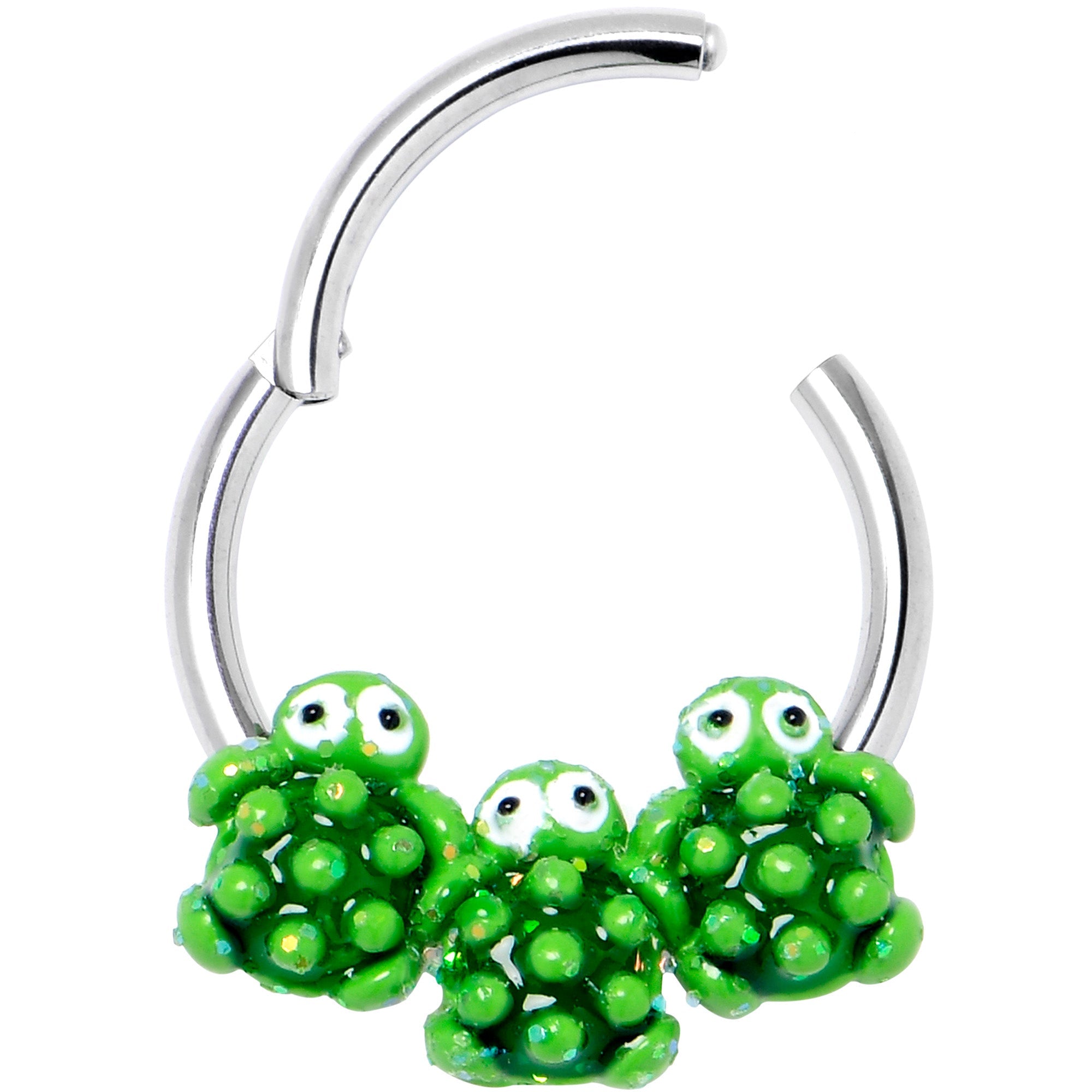 BodyCandy 16G 3/8 Texture Turtle Trio Hinged Segment Ring — detail close-up