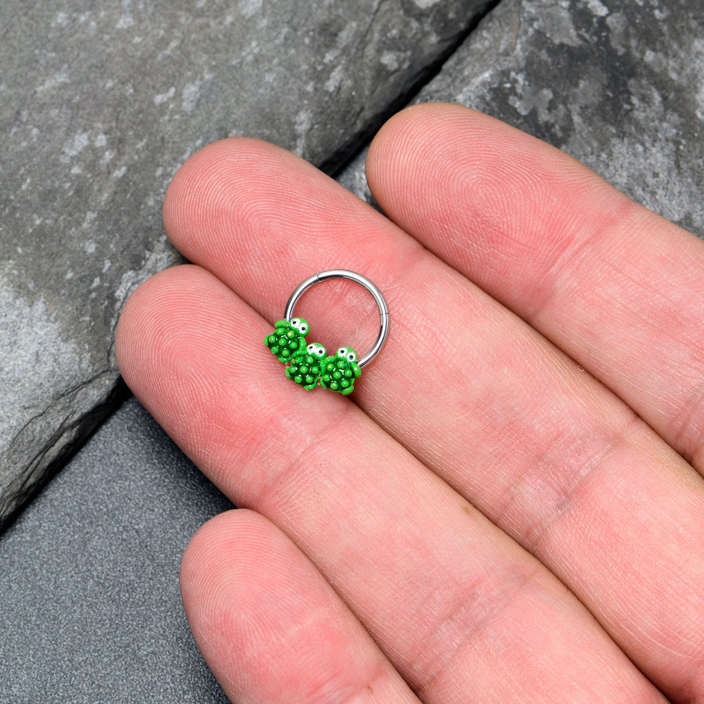 BodyCandy 16G 3/8 Texture Turtle Trio Hinged Segment Ring — lifestyle context