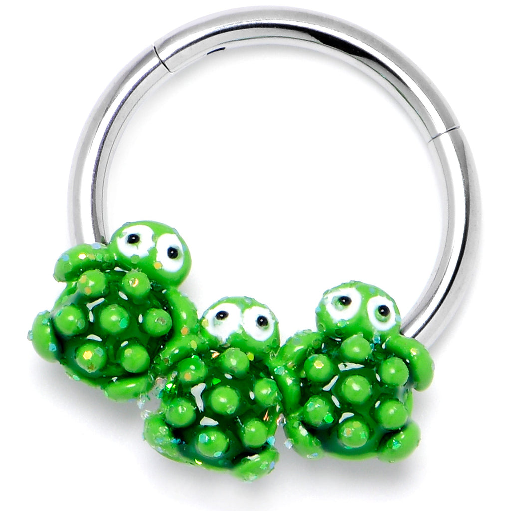 BodyCandy 16G 3/8 Texture Turtle Trio Hinged Segment Ring — side view