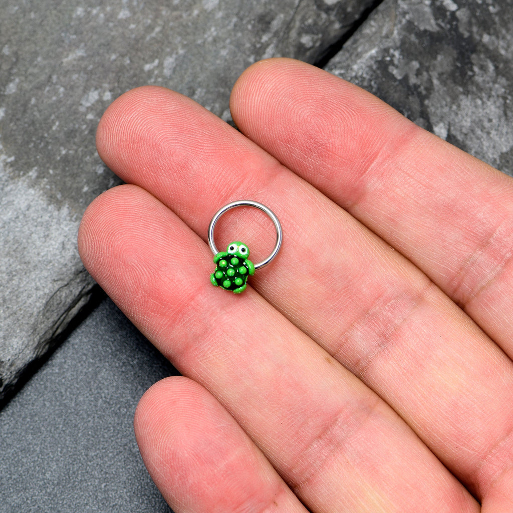 BodyCandy 16G 3/8 Texture Turtle BCR Captive Ring — detail close-up
