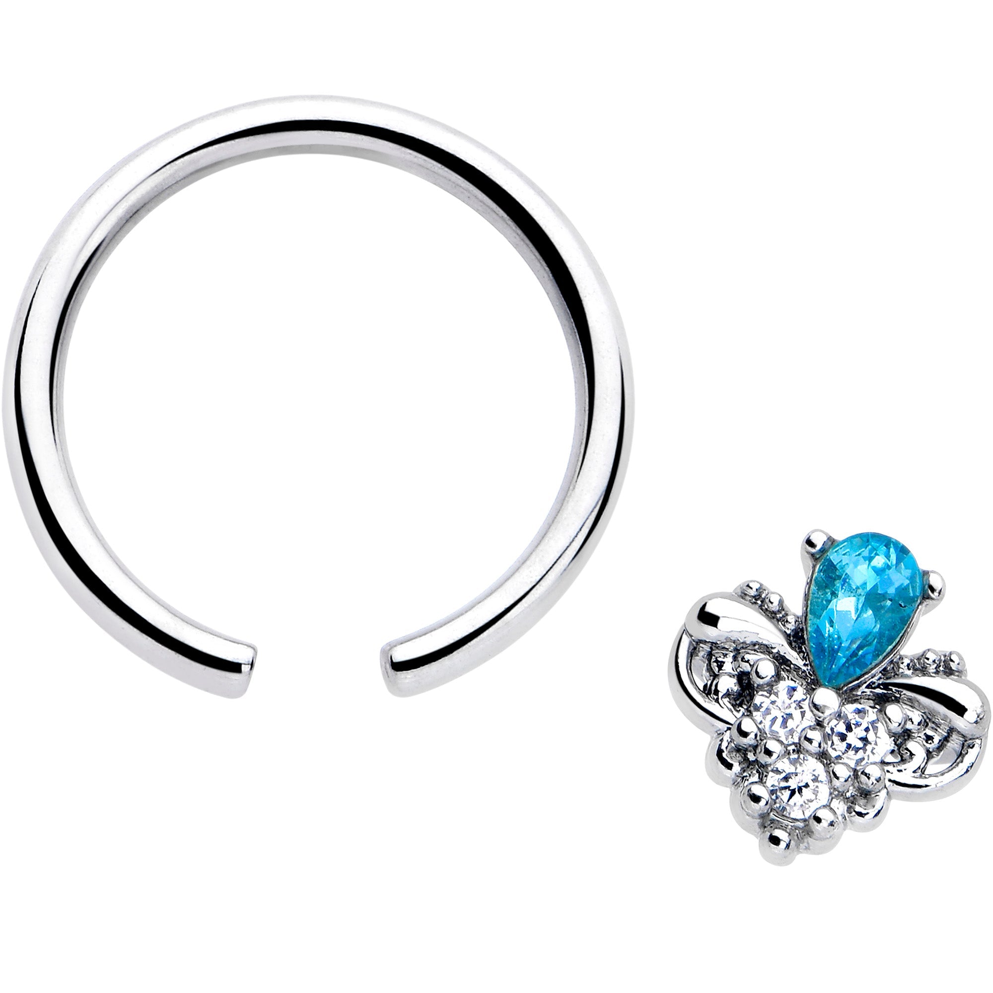 BodyCandy 16G 3/8 Blue Gem Style Simplicity BCR Captive Ring — detail close-up