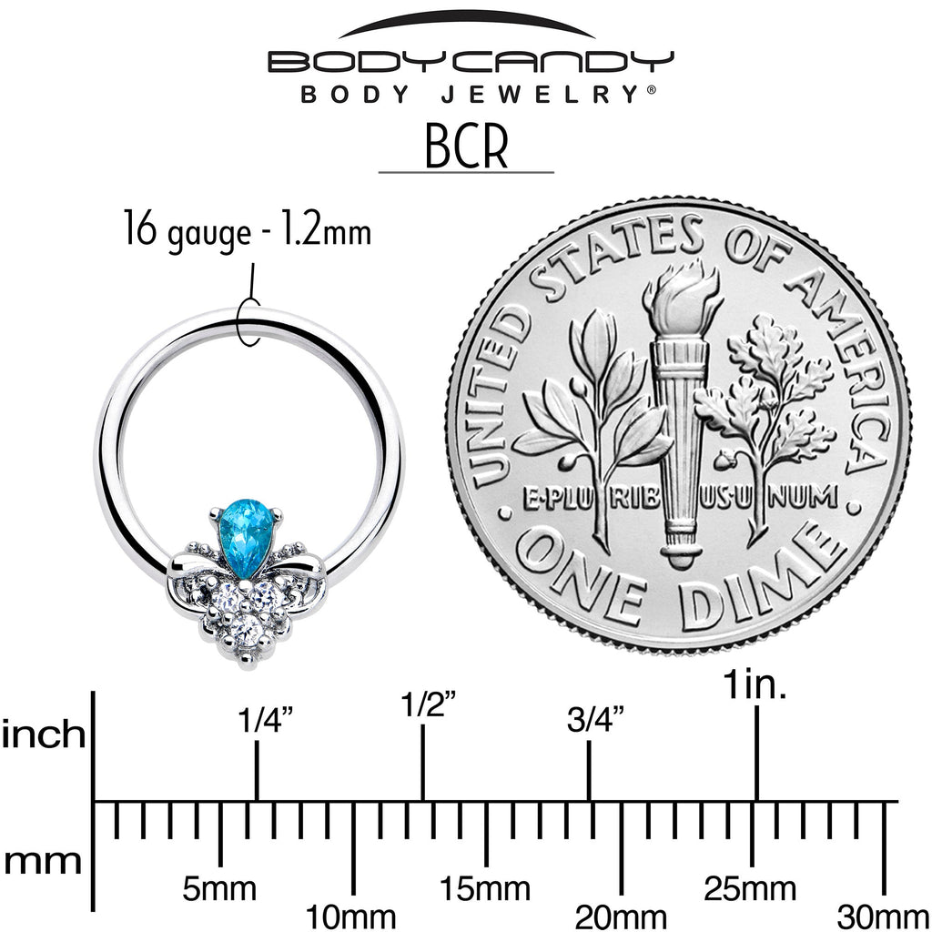 BodyCandy 16G 3/8 Blue Gem Style Simplicity BCR Captive Ring — side view