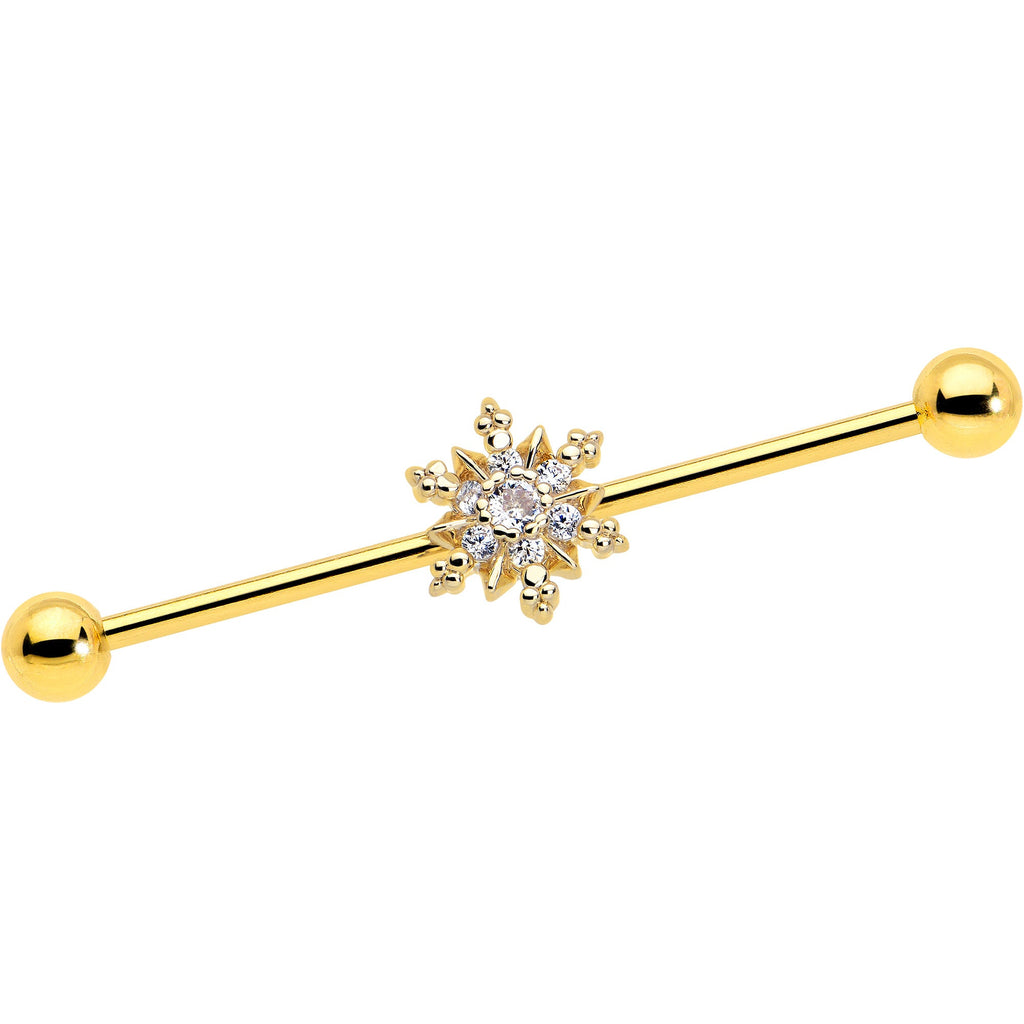 BodyCandy 14G Clear CZ Gem Gold Tone Glam Snowflake Industrial Barbell 38mm — main product shot