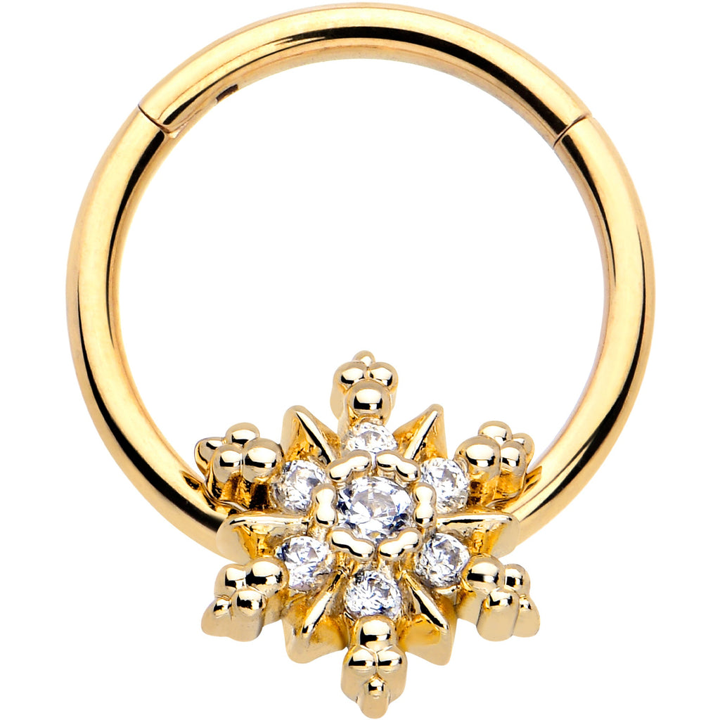 BodyCandy 16G 3/8 Clear CZ Gem Gold Tone Glam Snowflake Hinged Segment Ring — main product shot