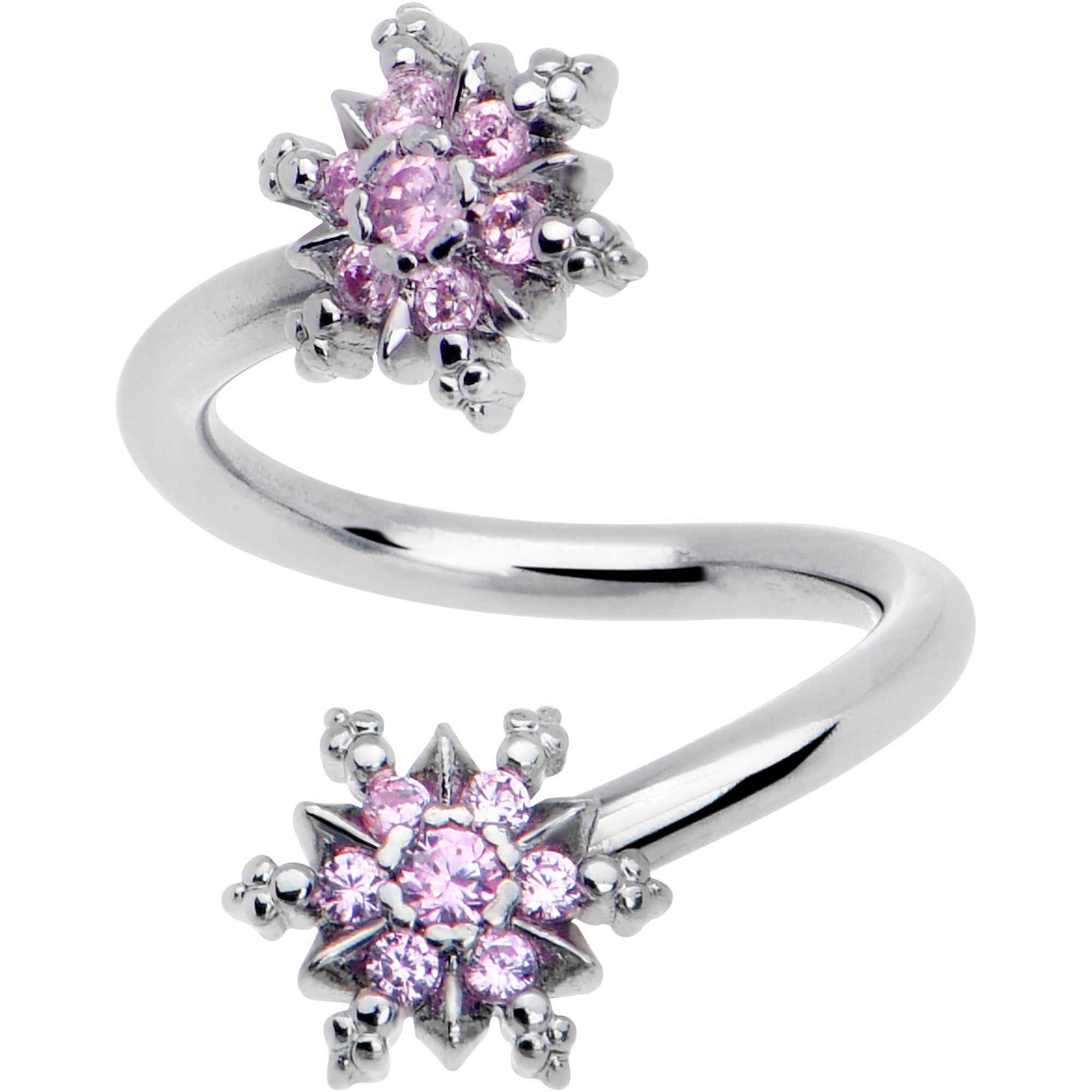 BodyCandy Pink CZ Gem Glam Snowflake Spiral Twister Belly Ring — detail close-up