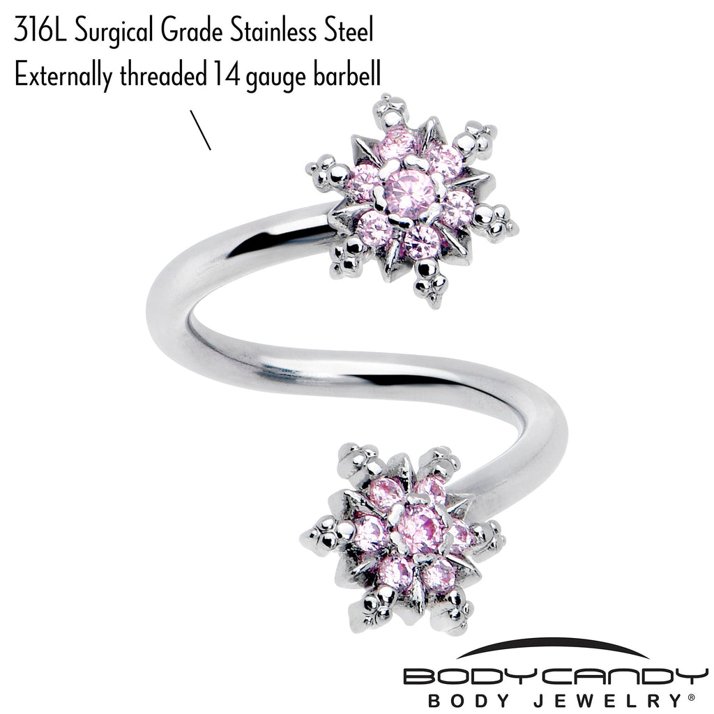 BodyCandy Pink CZ Gem Glam Snowflake Spiral Twister Belly Ring — lifestyle context