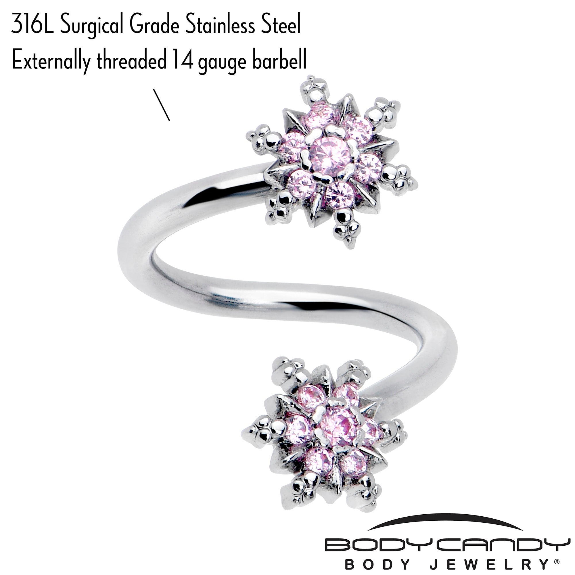 BodyCandy Pink CZ Gem Glam Snowflake Spiral Twister Belly Ring — lifestyle context