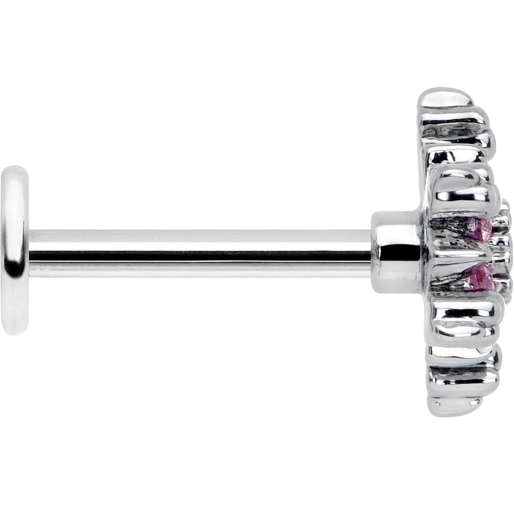 BodyCandy 16G 5/16 Pink CZ Gem Glam Snowflake Labret Monroe Tragus — side view