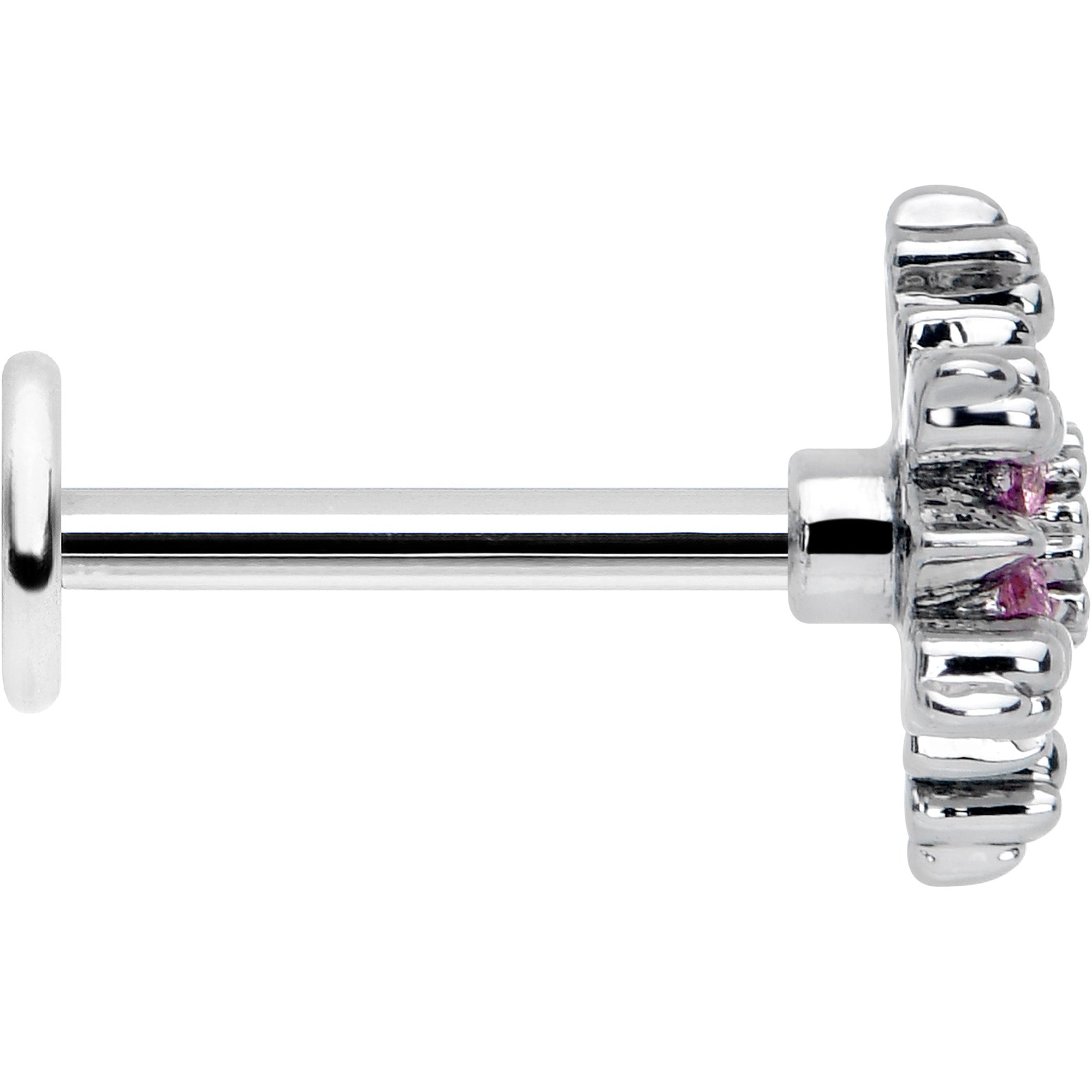 BodyCandy 16G 5/16 Pink CZ Gem Glam Snowflake Labret Monroe Tragus — side view