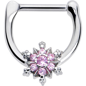 16G 5/16 Pink CZ Gem Glam Snowflake Cartilage Clicker