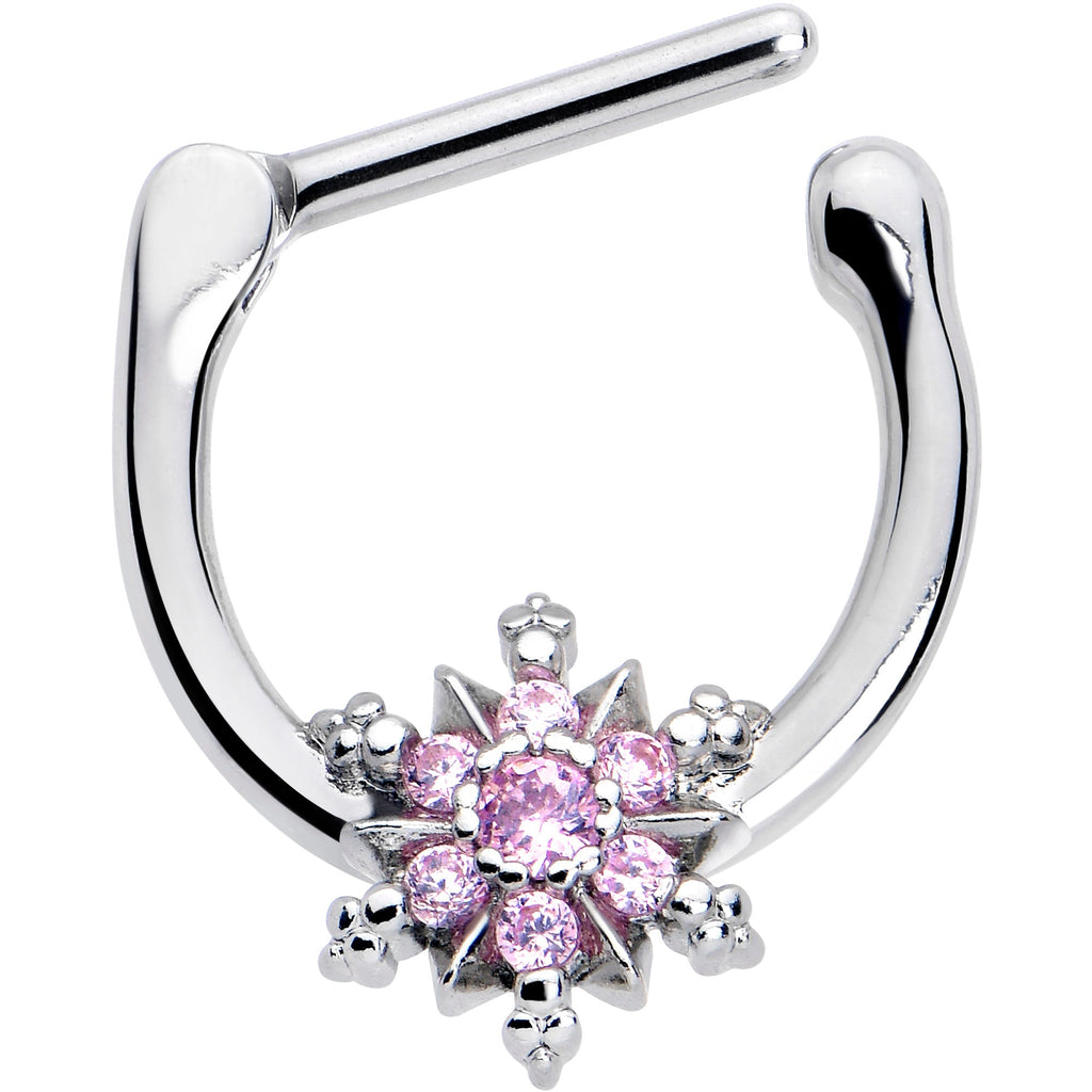 BodyCandy 16G 5/16 Pink CZ Gem Glam Snowflake Cartilage Clicker — detail close-up