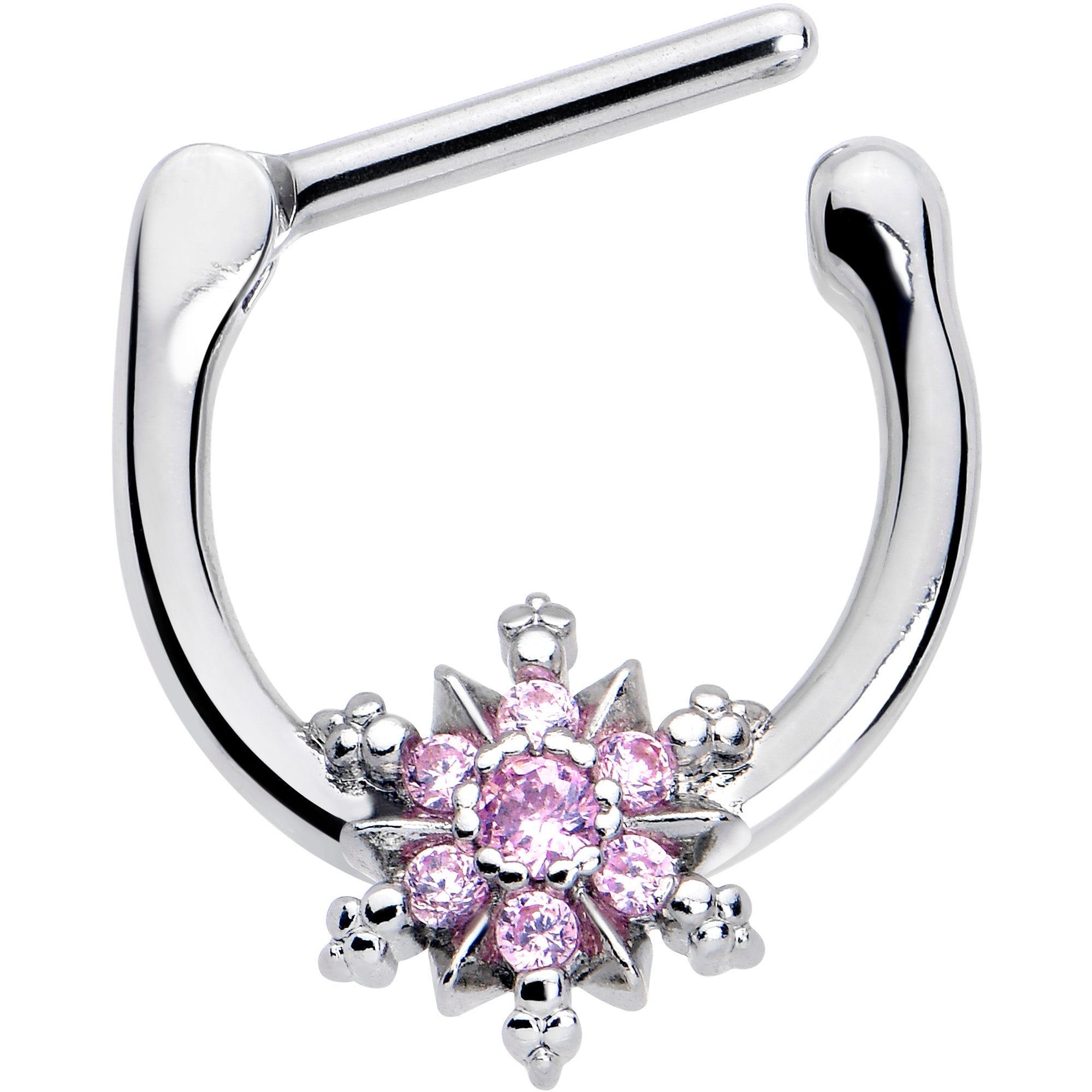 BodyCandy 16G 5/16 Pink CZ Gem Glam Snowflake Cartilage Clicker — detail close-up