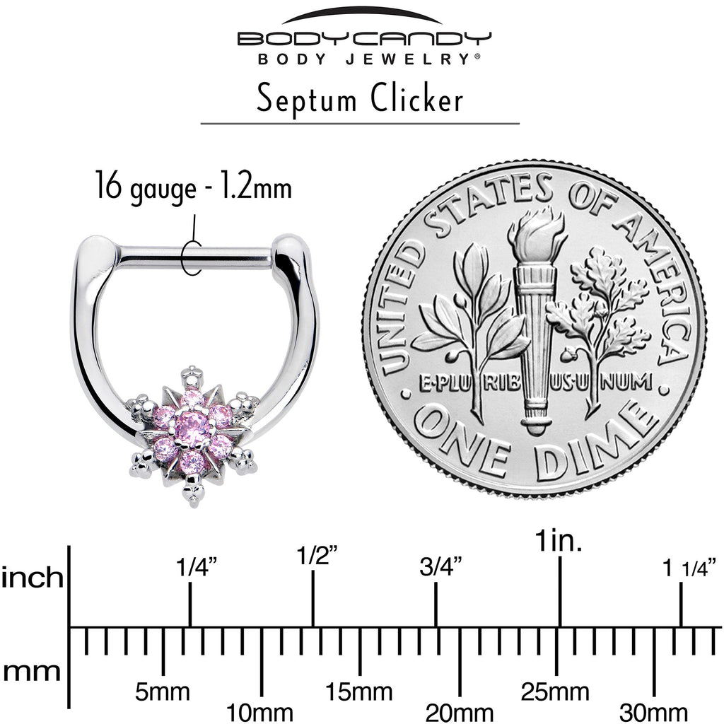 BodyCandy 16G 5/16 Pink CZ Gem Glam Snowflake Cartilage Clicker — side view