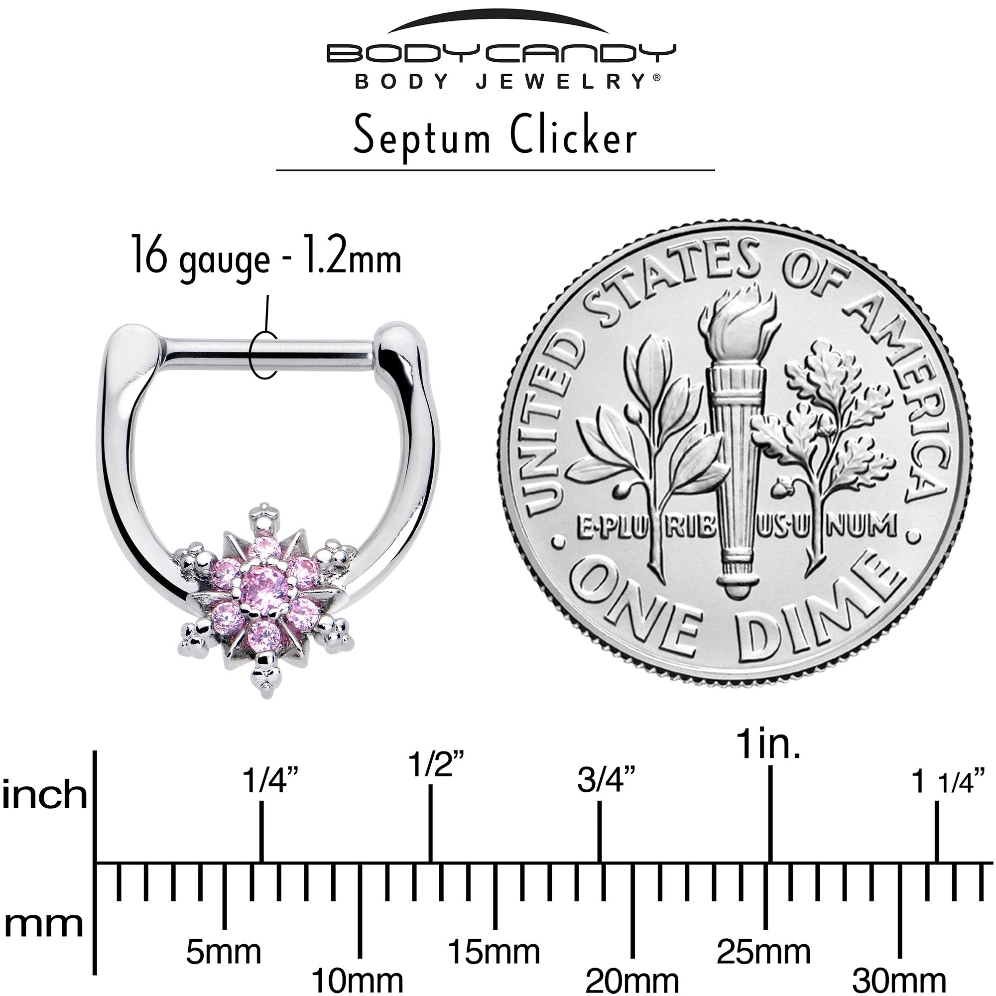 BodyCandy 16G 5/16 Pink CZ Gem Glam Snowflake Cartilage Clicker — side view
