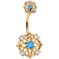 BodyCandy Blue CZ Gem Gold Tone Flower Ring Double Mount Belly Ring — main product shot