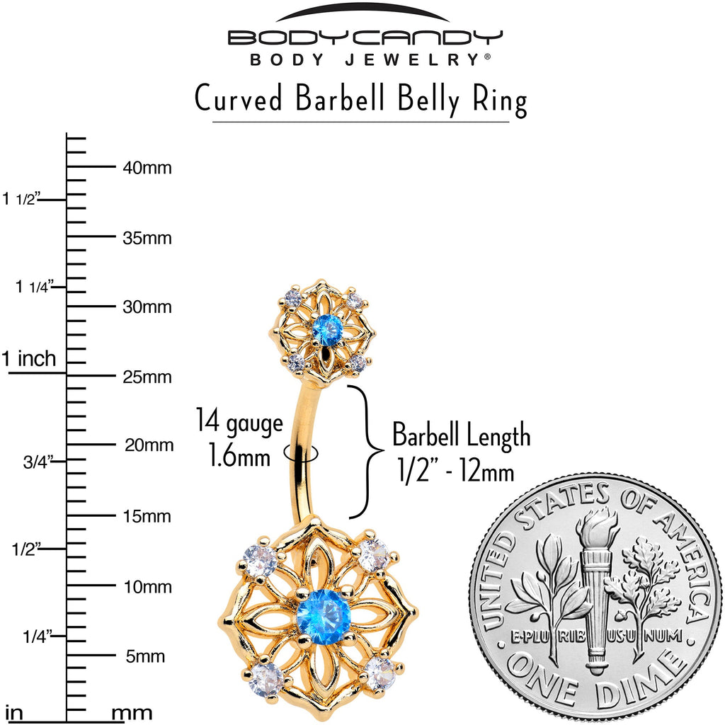 BodyCandy Blue CZ Gem Gold Tone Flower Ring Double Mount Belly Ring — lifestyle context