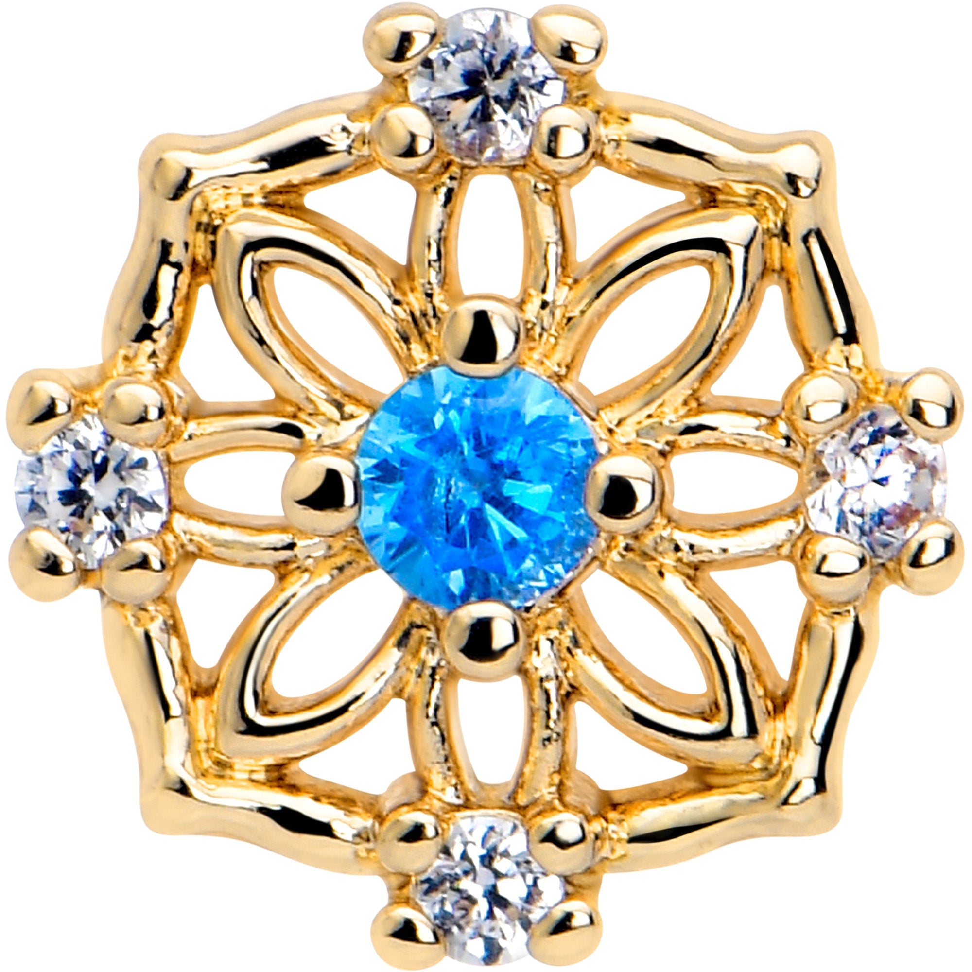 BodyCandy 16G 5/16 Blue CZ Gem Gold Tone Flower Ring Labret Monroe Tragus — lifestyle context