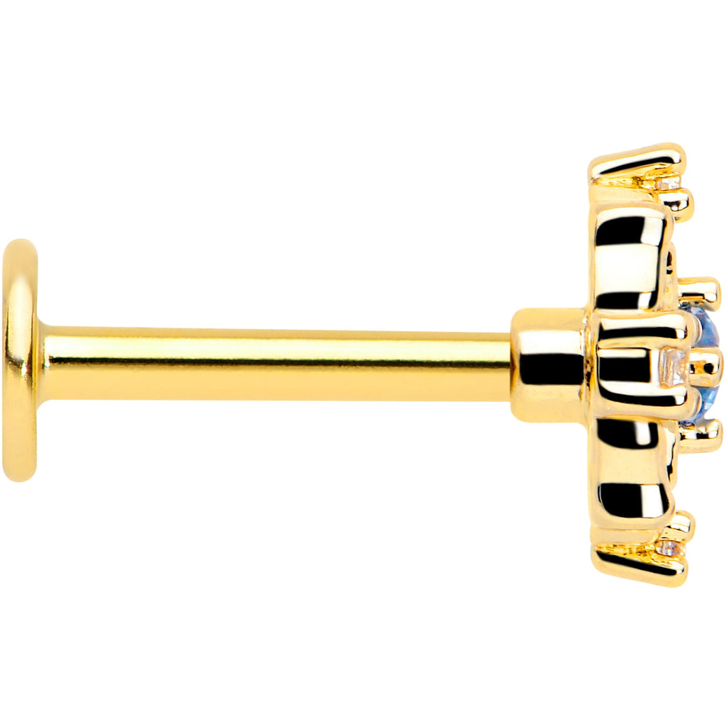 BodyCandy 16G 5/16 Blue CZ Gem Gold Tone Flower Ring Labret Monroe Tragus — side view