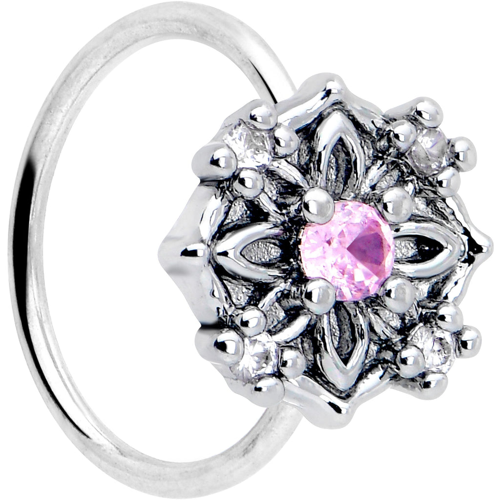 BodyCandy 20G 5/16 Pink CZ Gem Flower Circle Nose Hoop — main product shot