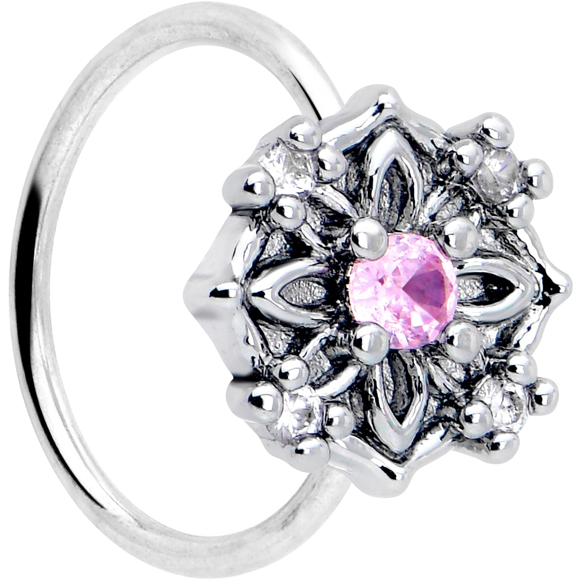 BodyCandy 20G 5/16 Pink CZ Gem Flower Circle Nose Hoop — main product shot