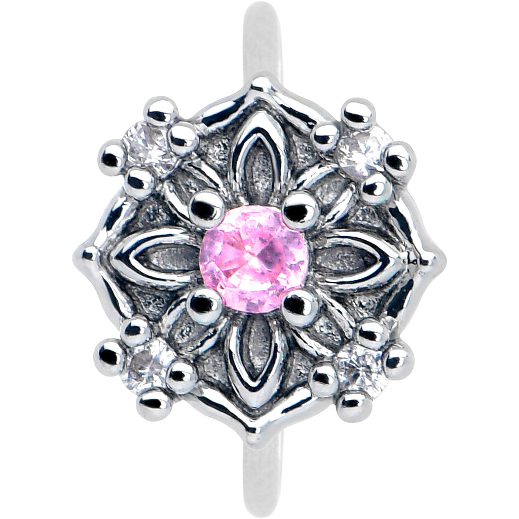BodyCandy 20G 5/16 Pink CZ Gem Flower Circle Nose Hoop — lifestyle context