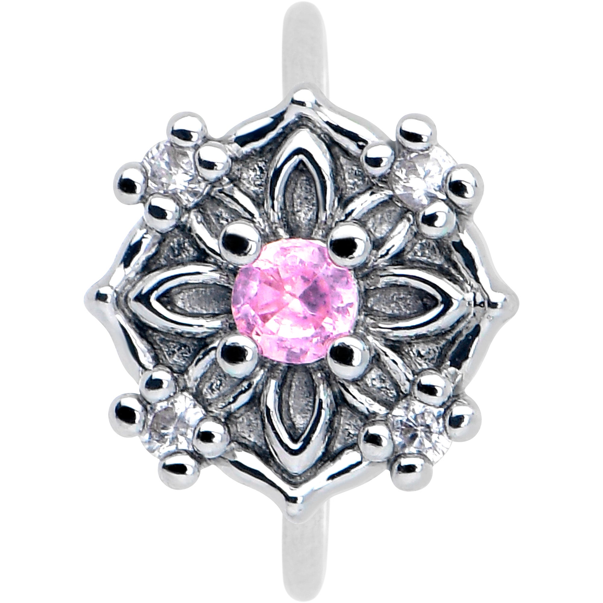 BodyCandy 20G 5/16 Pink CZ Gem Flower Circle Nose Hoop — lifestyle context