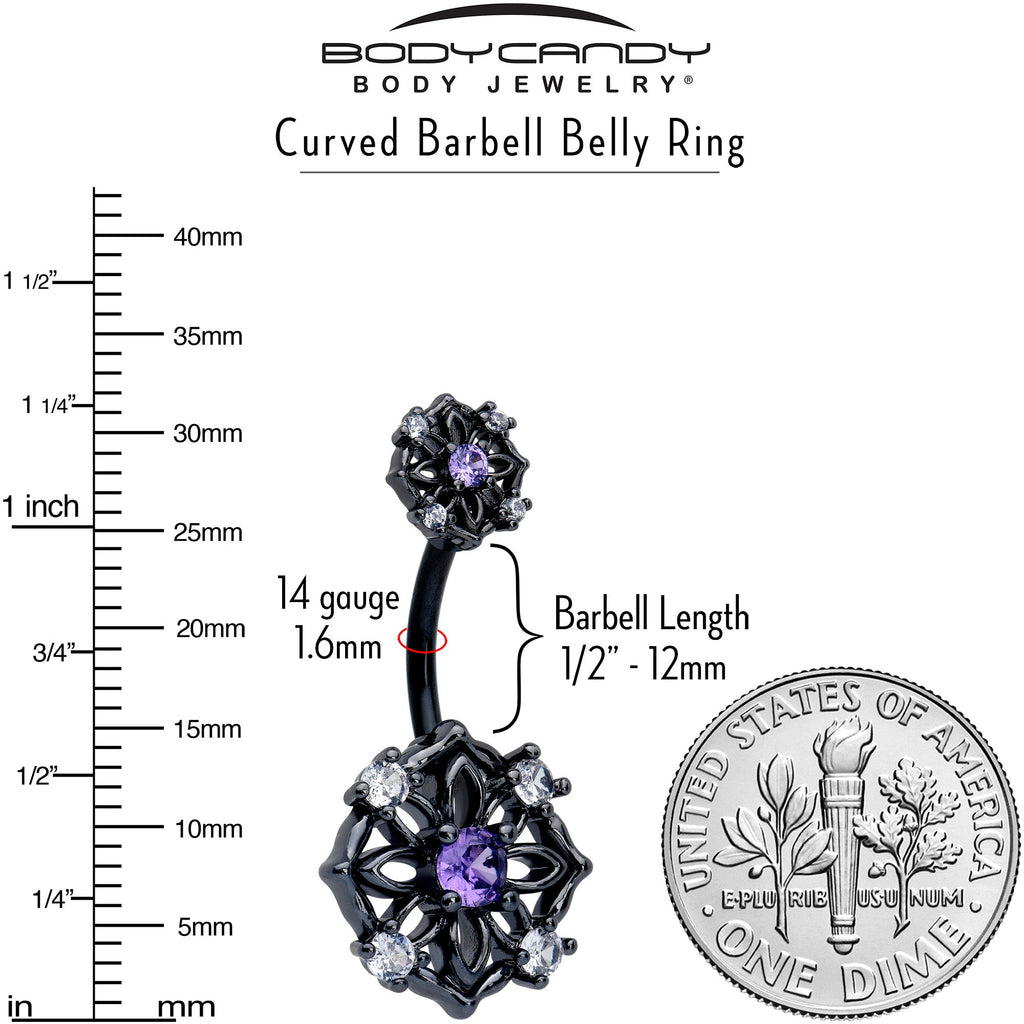 BodyCandy Purple CZ Gem Black Flower Ring Double Mount Belly Ring — lifestyle context