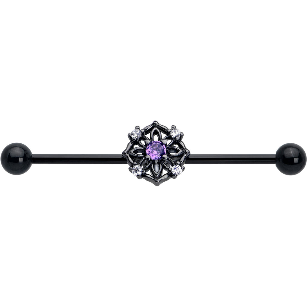 BodyCandy 14G Purple CZ Gem Black Flower Ring Industrial Barbell 38mm — lifestyle context