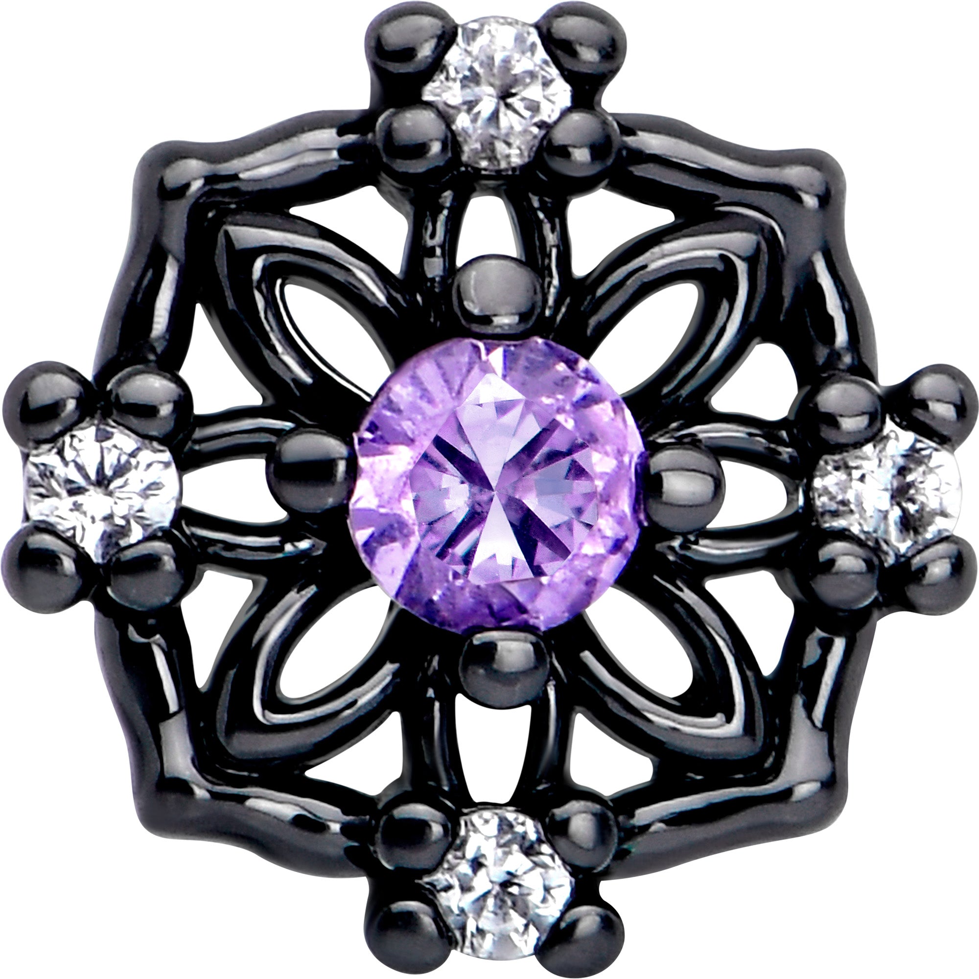 BodyCandy 20G 7mm Purple CZ Gem Black Flower Ring L Shape Nose Ring — lifestyle context