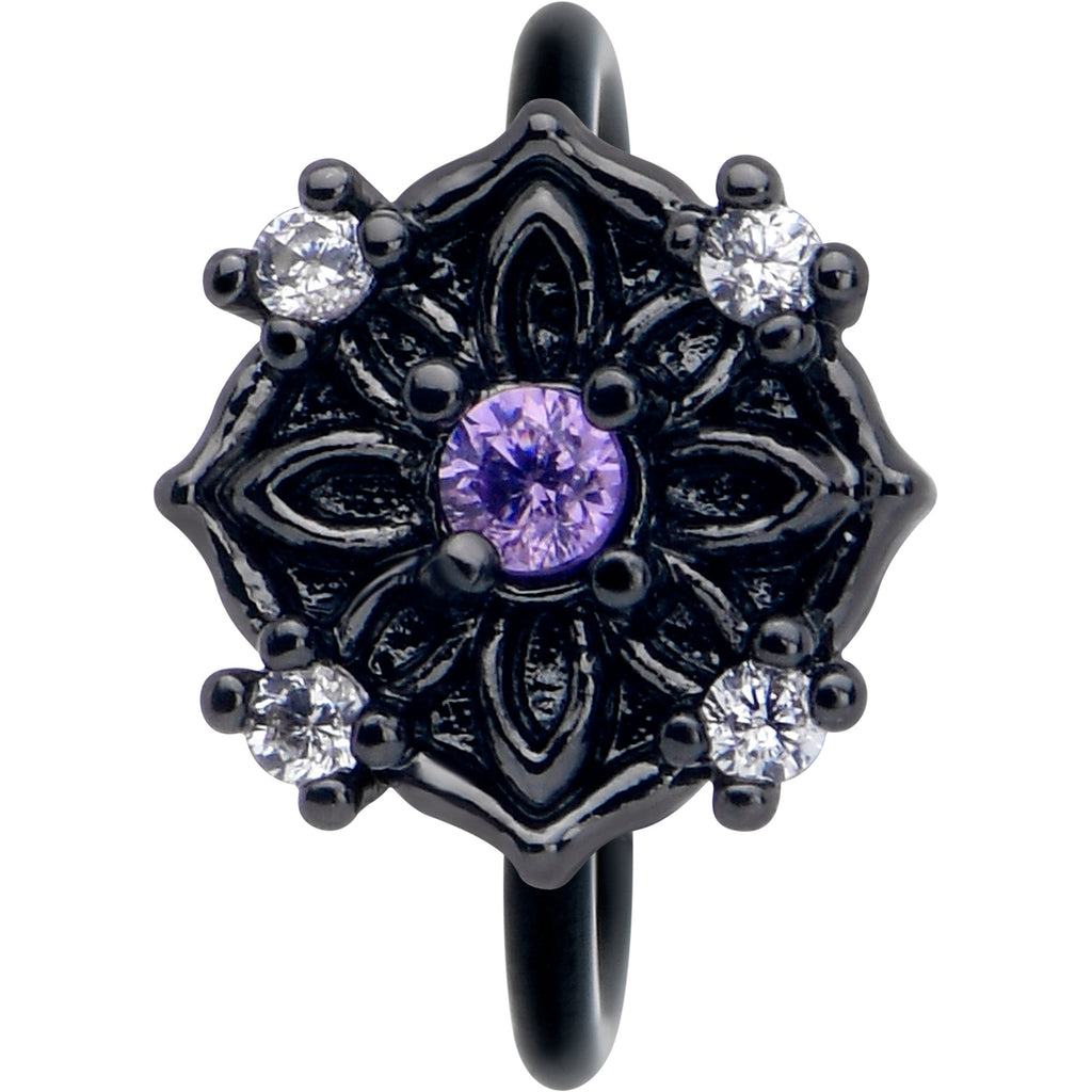 BodyCandy 20G 5/16 Purple CZ Gem Black Flower Ring Nose Hoop — lifestyle context