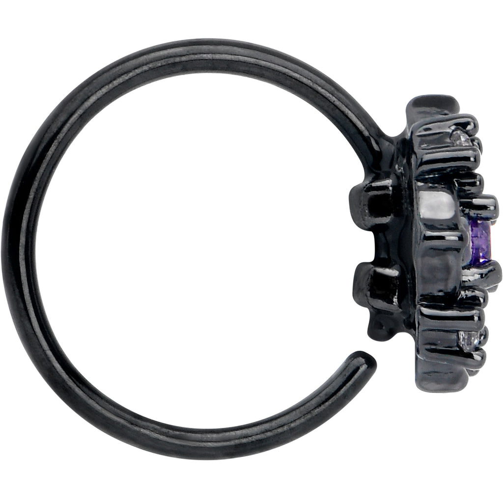 BodyCandy 20G 5/16 Purple CZ Gem Black Flower Ring Nose Hoop — side view
