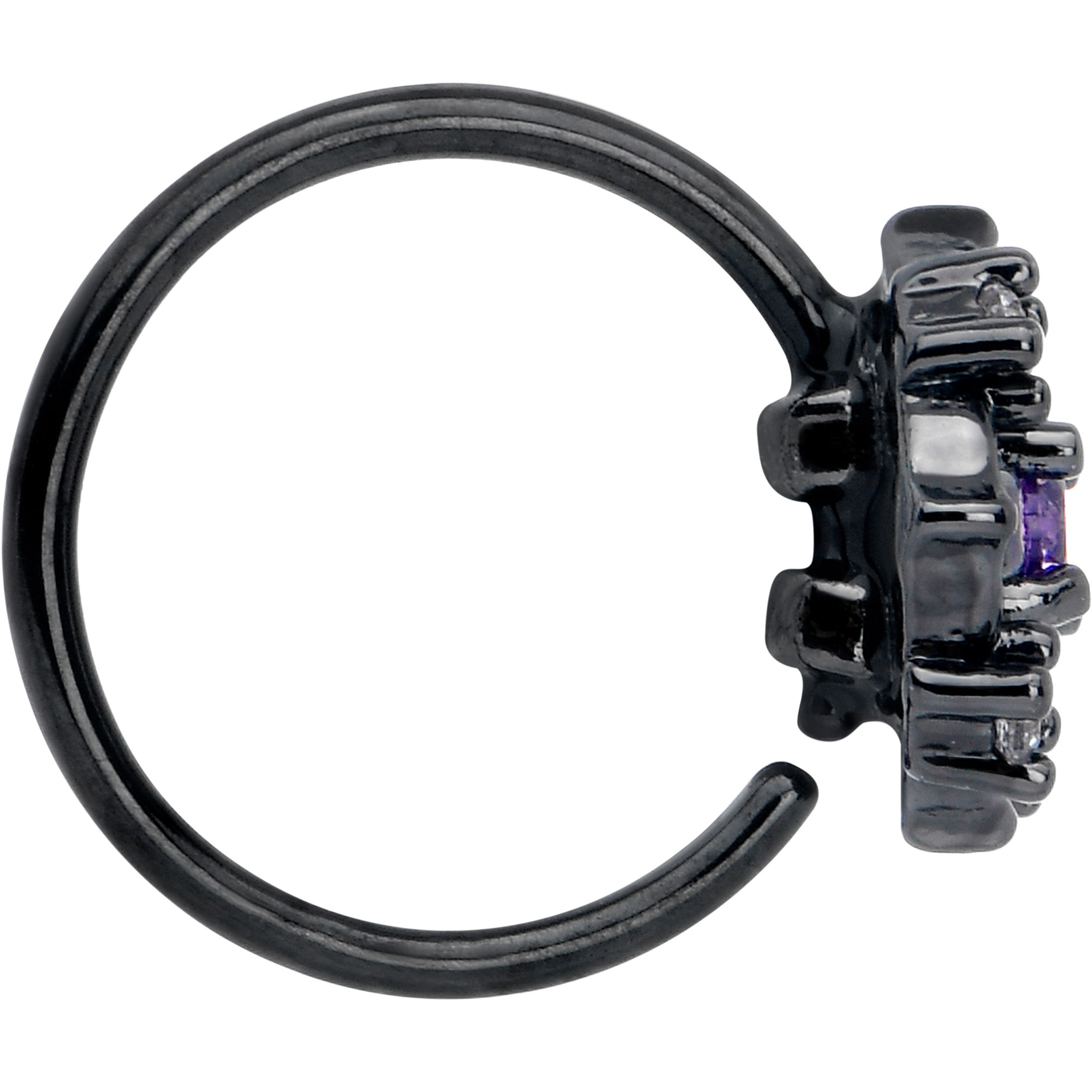BodyCandy 20G 5/16 Purple CZ Gem Black Flower Ring Nose Hoop — side view