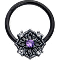 BodyCandy 16G 3/8 Purple CZ Gem Black Flower Ring Hinged Segment Ring — main product shot