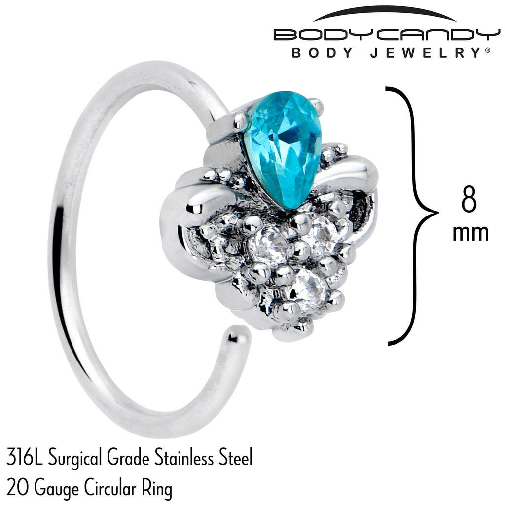 BodyCandy 20G 5/16 Blue Gem Style Simplicity Nose Hoop — detail close-up