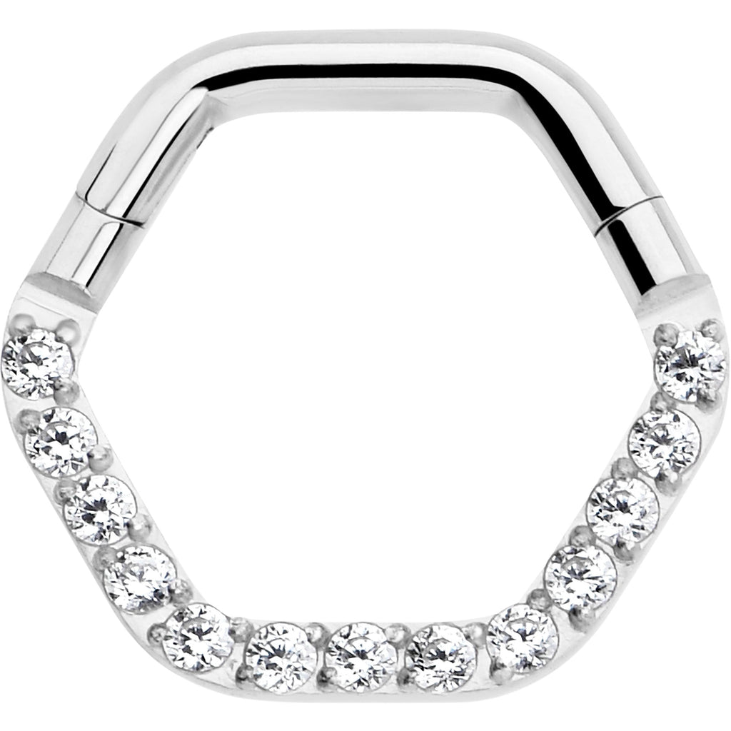 BodyCandy 16G 5/16 Clear CZ Gem Hexagon Shape Hinged Segment Ring — main product shot
