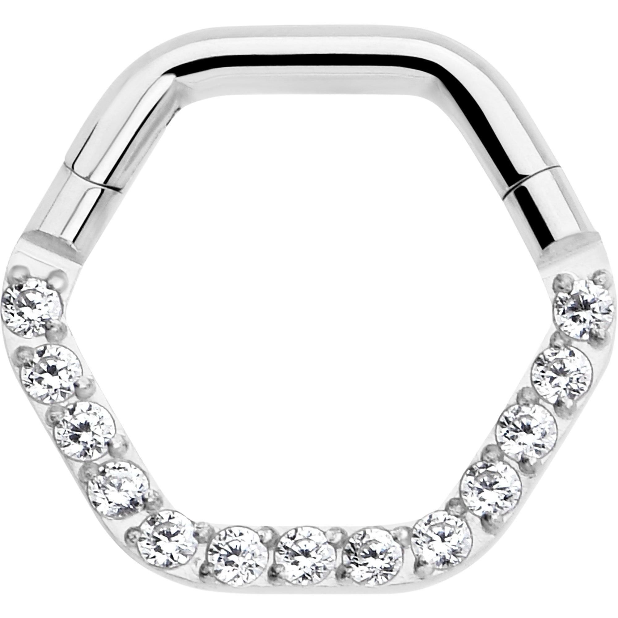 BodyCandy 16G 5/16 Clear CZ Gem Hexagon Shape Hinged Segment Ring — main product shot