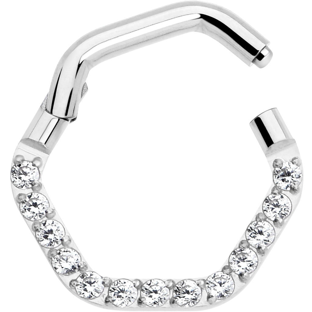 BodyCandy 16G 5/16 Clear CZ Gem Hexagon Shape Hinged Segment Ring — detail close-up