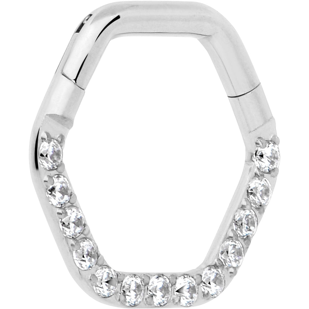 BodyCandy 16G 5/16 Clear CZ Gem Hexagon Shape Hinged Segment Ring — lifestyle context