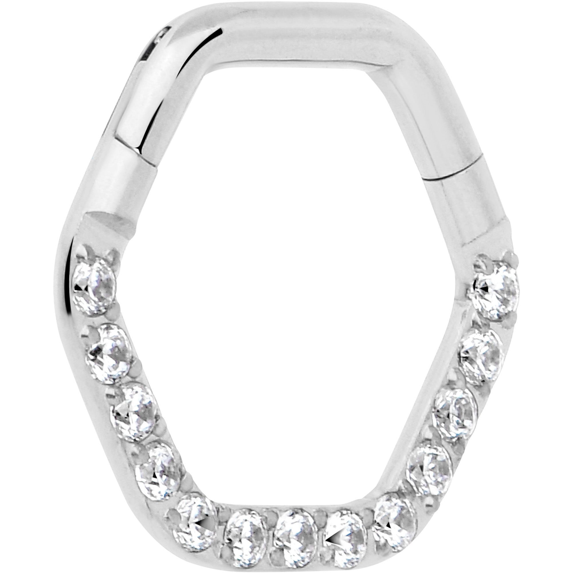 BodyCandy 16G 5/16 Clear CZ Gem Hexagon Shape Hinged Segment Ring — lifestyle context