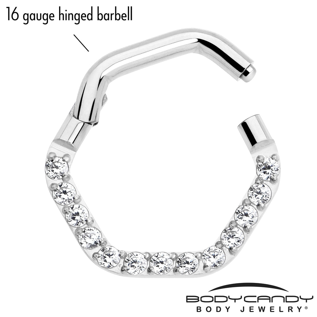BodyCandy 16G 5/16 Clear CZ Gem Hexagon Shape Hinged Segment Ring — side view