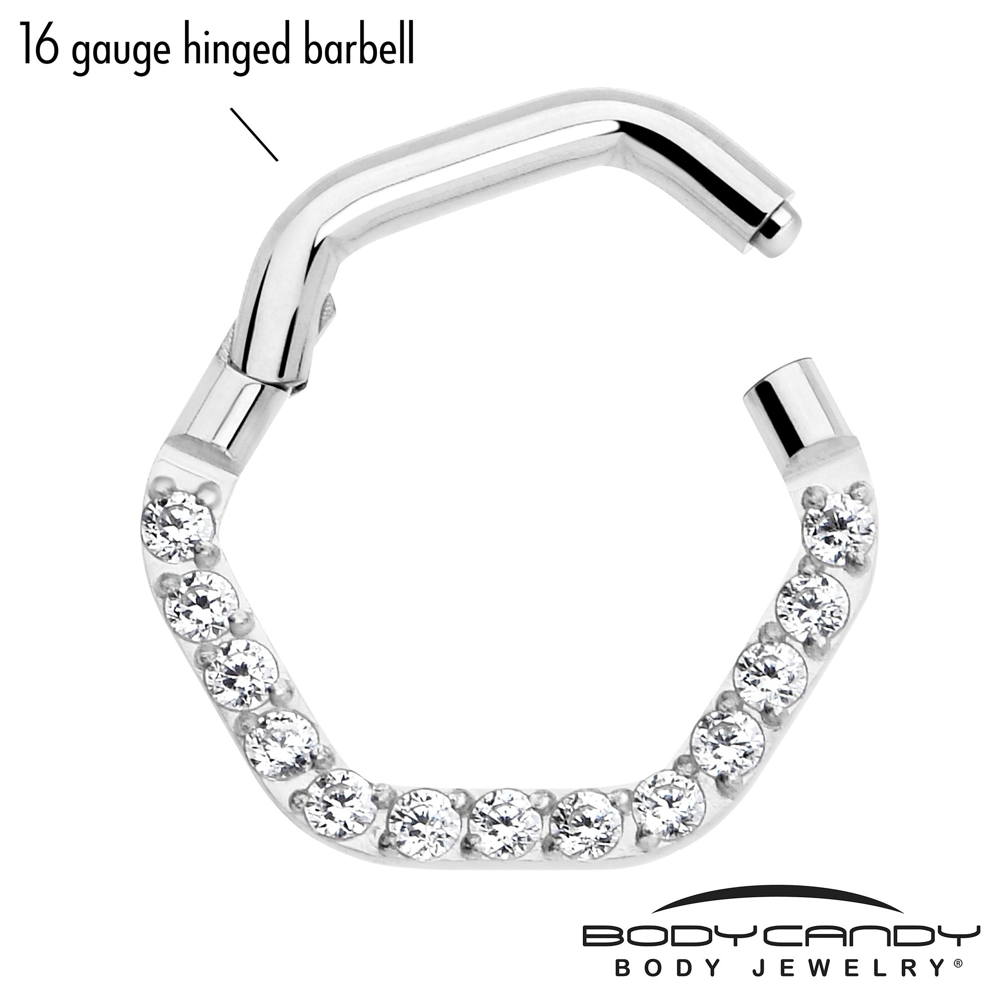 BodyCandy 16G 5/16 Clear CZ Gem Hexagon Shape Hinged Segment Ring — side view