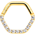 BodyCandy 16G 5/16 Clear CZ Gem Gold Tone Hexagon Shape Hinged Segment Ring — main product shot