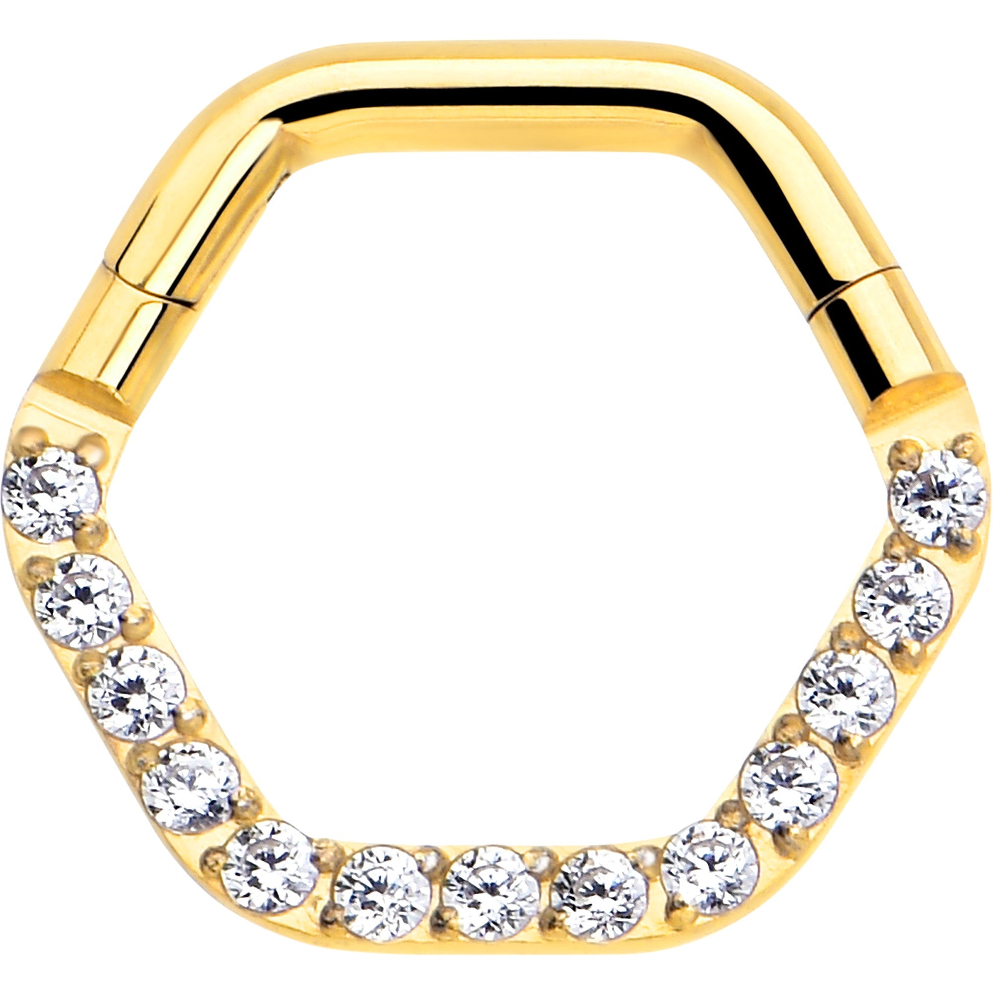 BodyCandy 16G 5/16 Clear CZ Gem Gold Tone Hexagon Shape Hinged Segment Ring — main product shot