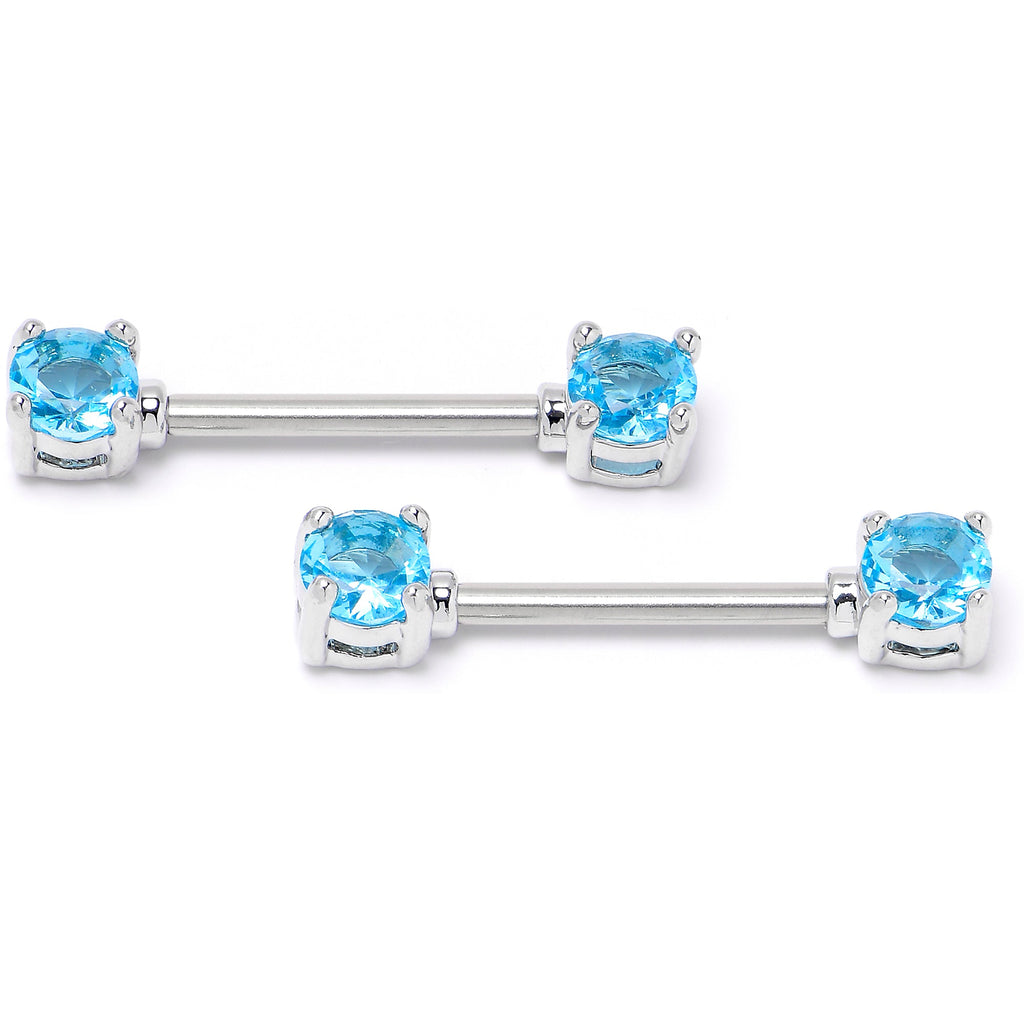 BodyCandy 14G 9/16 Blue CZ Gem Love Forward Facing Barbell Nipple Ring Set — main product shot