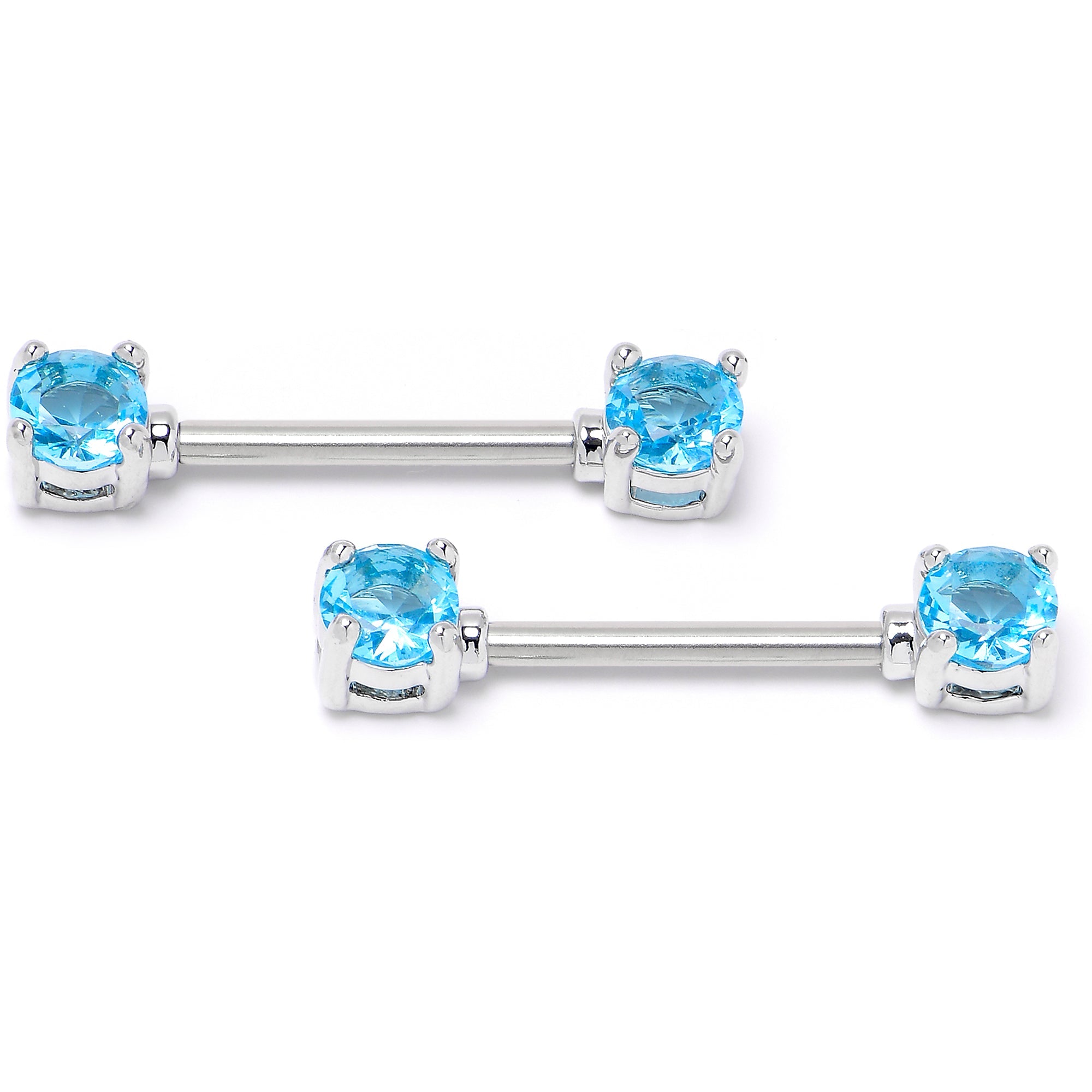 BodyCandy 14G 9/16 Blue CZ Gem Love Forward Facing Barbell Nipple Ring Set — main product shot