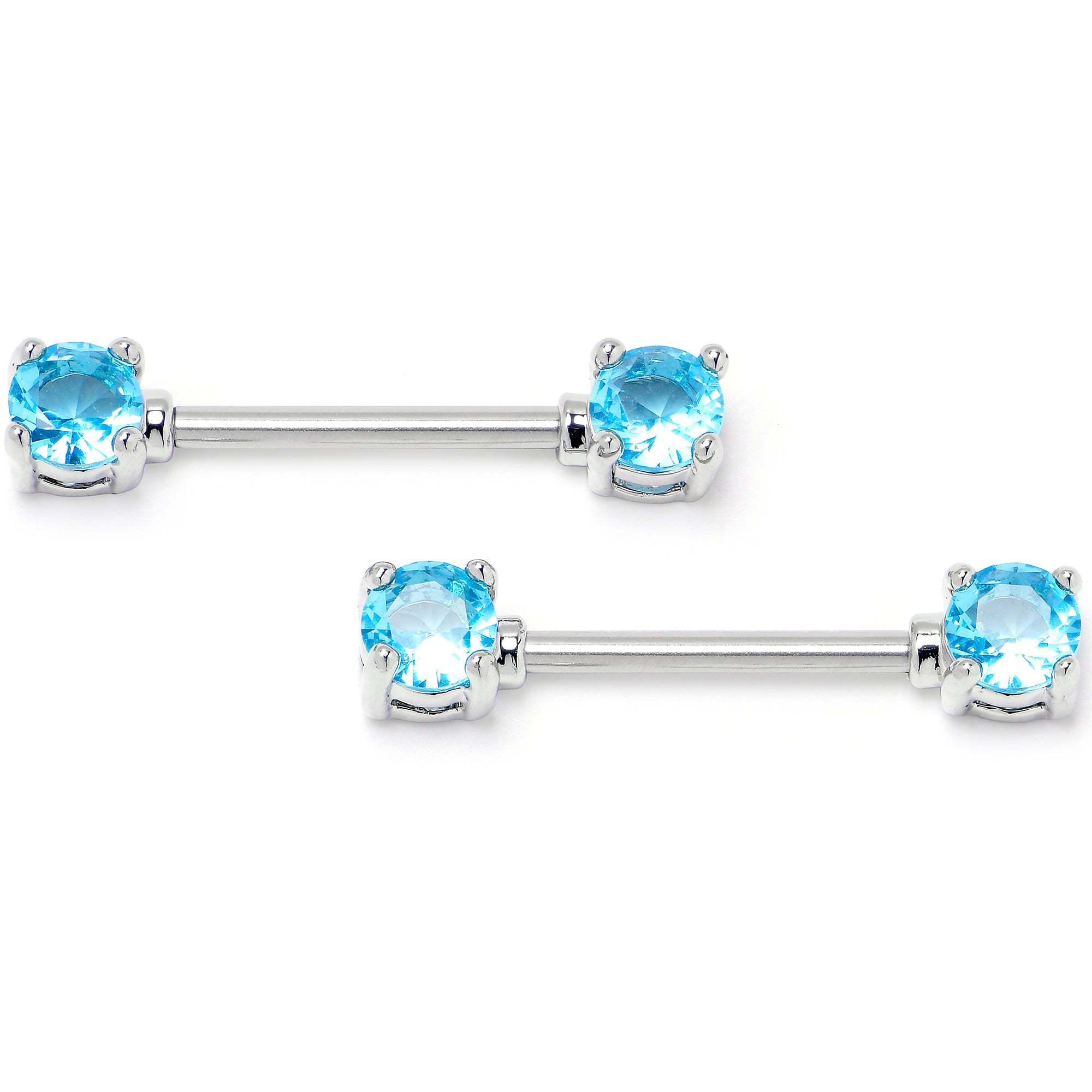 BodyCandy 14G 9/16 Blue CZ Gem Love Forward Facing Barbell Nipple Ring Set — back view