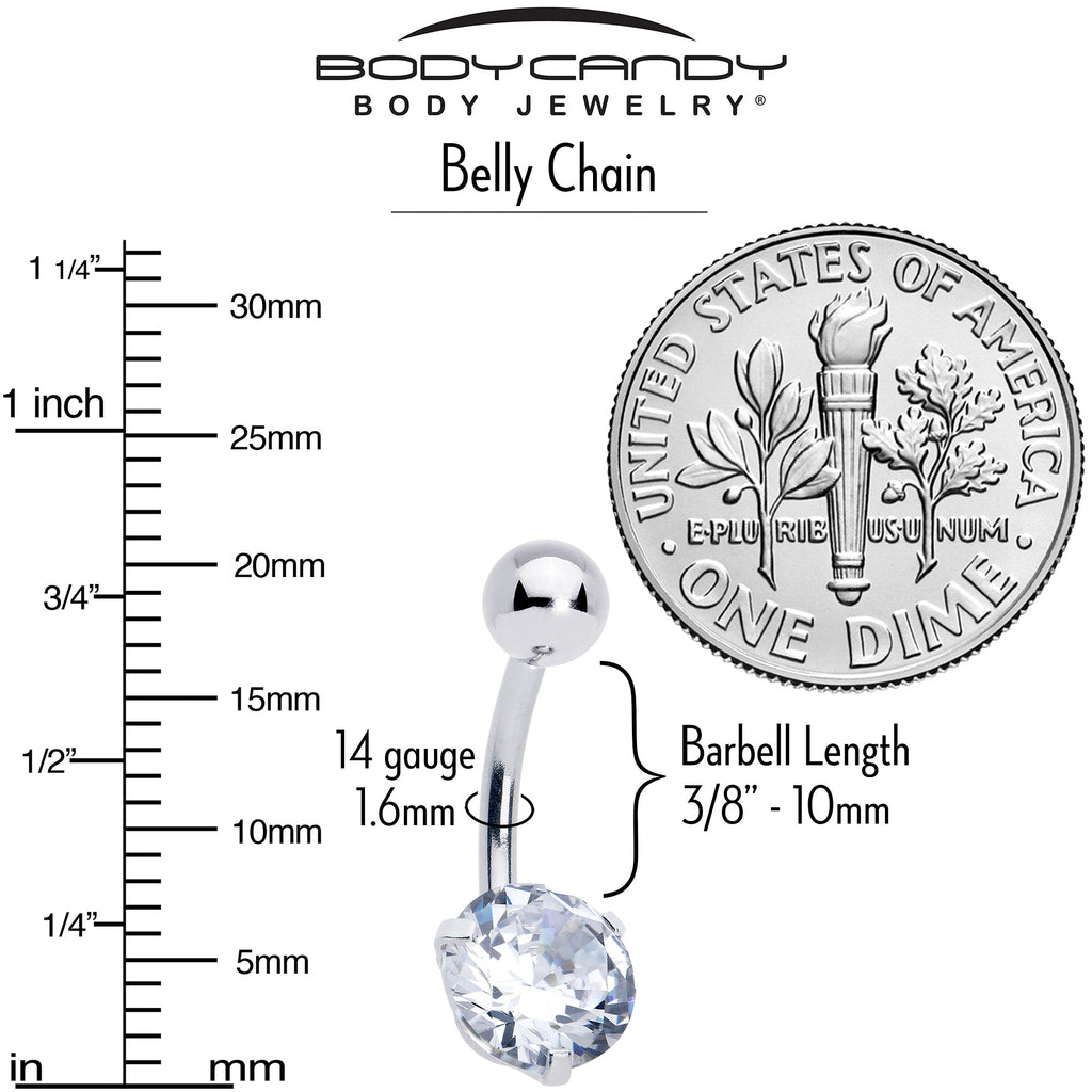 BodyCandy Clear CZ Gem Simple Elegance Faux Pearl Belly Ring Belly Chain — back view
