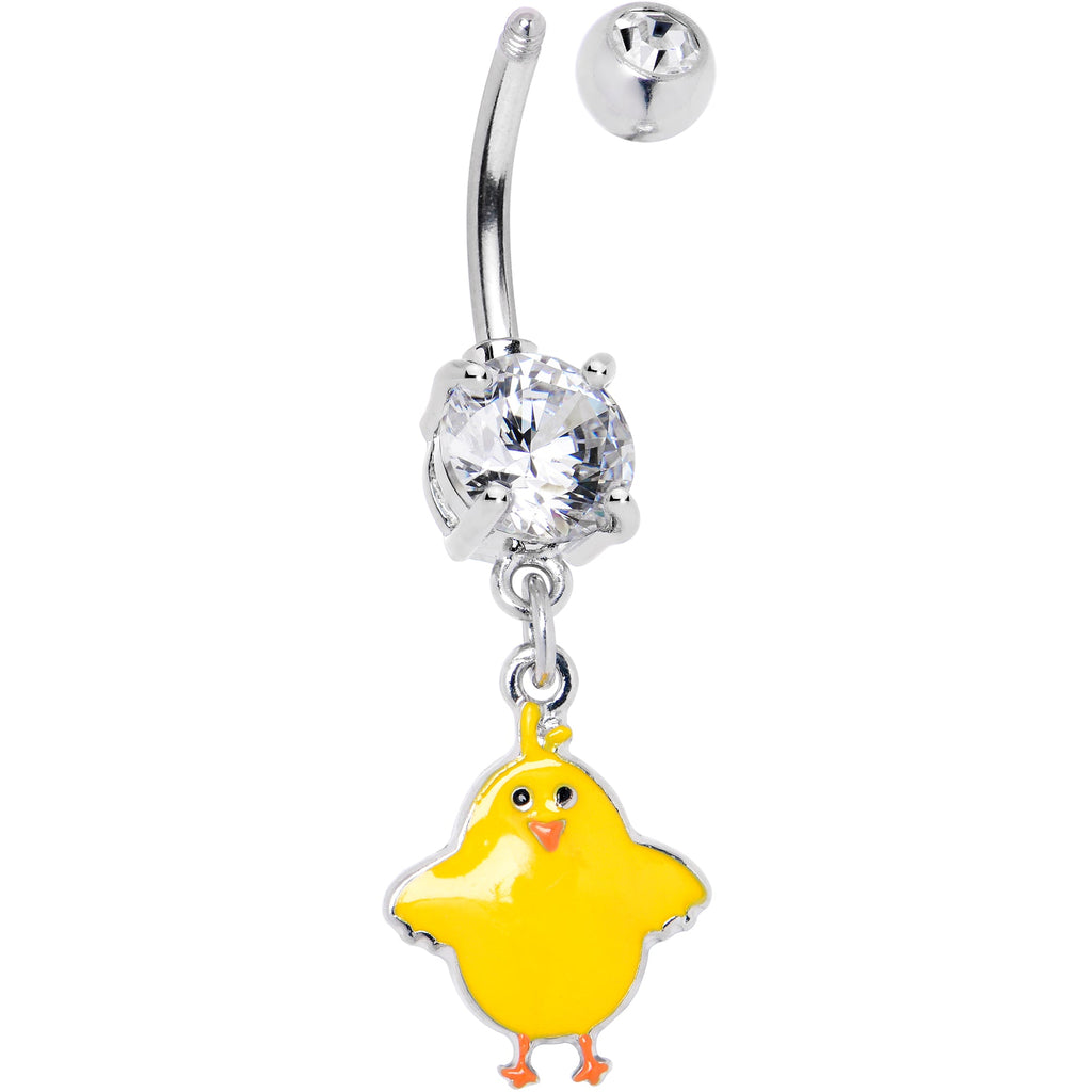BodyCandy Clear Gem Sweet Yellow Baby Chick Dangle Belly Ring — detail close-up